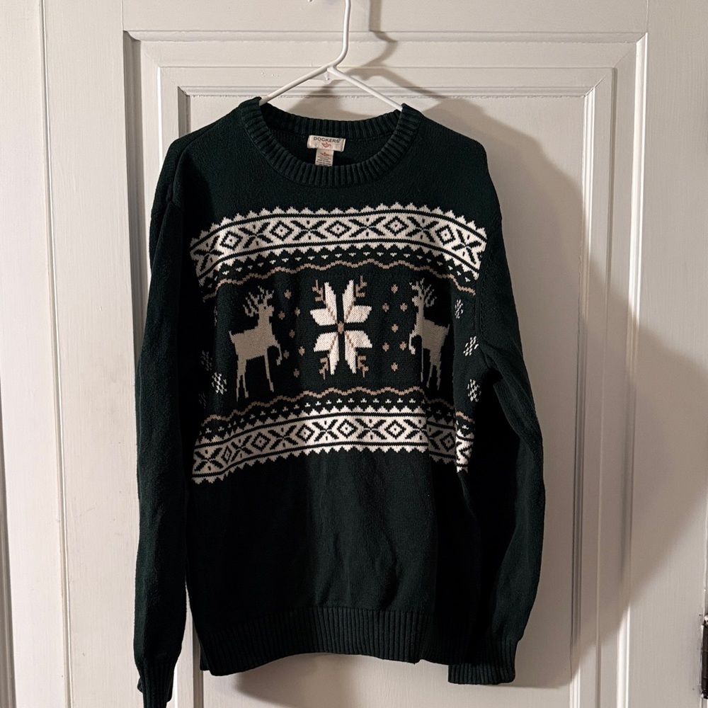 Dockers Black and Cream cotton Patterned Crewneck Sweater